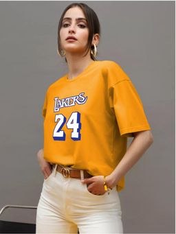 LEOTUDE - Printed Womens Round Neck Yellow T-Shirt