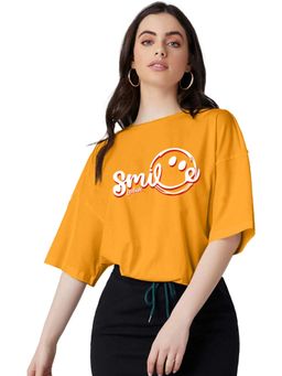 LEOTUDE - Printed Womens Round Neck Yellow T-Shirt