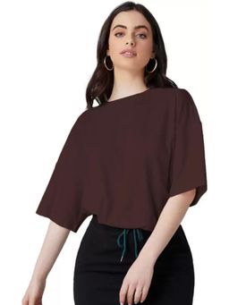 LEOTUDE - Solid Womens Round Neck Brown T-Shirt