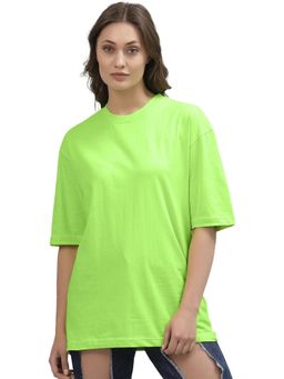 LEOTUDE - Solid Womens Round Neck Green T-Shirt