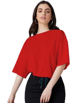 LEOTUDE - Solid Womens Round Neck Red T-Shirt