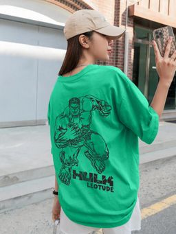 LEOTUDE - Printed Womens Round Neck Green T-Shirt