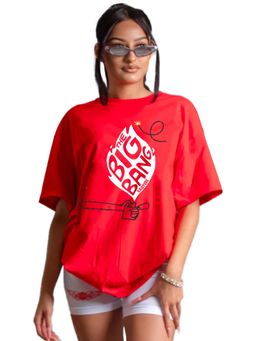 LEOTUDE - Printed Womens Round Neck Red T-Shirt