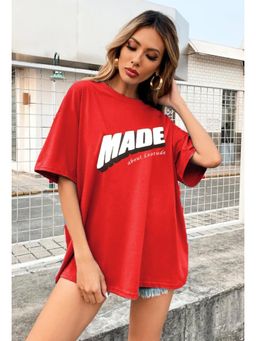 LEOTUDE - Printed Womens Round Neck Red T-Shirt