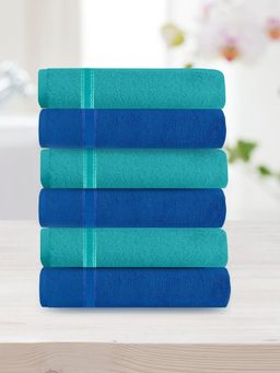 At Home by Nilkamal - Aquacade Face Towel 26x26 Cm Turquoise Blue & Irish Blue (Set of 6) (S)