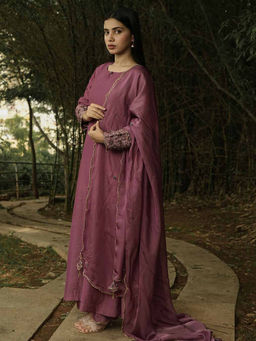 Label Ruby - Zari Embroidered Mauve Kurta with Pant and Dupatta (Set of 3)