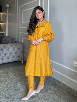Label Ruby - Beautifully Hand Embroidered Mustard Kurta with Pant (Set of 2)