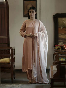 Label Ruby - Kashida Embroidered Peach Kurta with Pant (Set of 2)