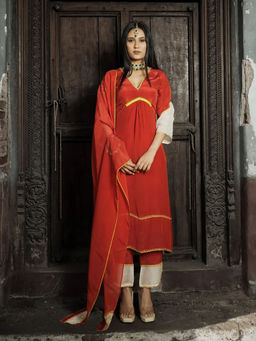 Label Ruby - Royal Red Kurta with Pant and Dupatta (Set of 3)