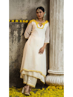 Label Ruby - Beautifully Hand Embroidered Ivory Kurta with Pant (Set of 2)
