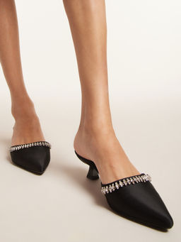 RSVP by Nykaa Fashion - Black Pointed Toe Embellished Mule Heels