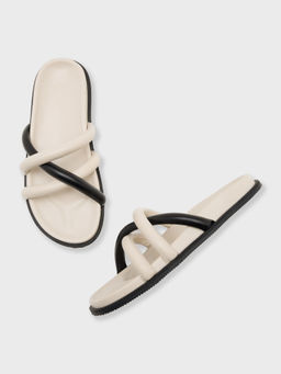 Twenty Dresses by Nykaa Fashion - Off White Padded Strappy Round Toe Slider Flats