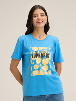 Twenty Dresses by Nykaa Fashion - Blue Graphic Print Slim Fit T Shirt