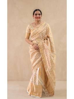 APAAPI THREADS OF GLORY - Gold Ethnic Motif Silk Blend Saree