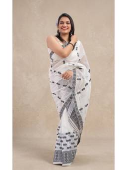 APAAPI THREADS OF GLORY - White Motif Cotton Woven Saree