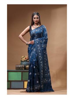 Boveee - Navy Blue Bangalore Silk Kantha Saree
