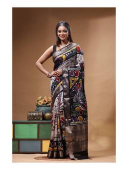 Boveee - Multi-Color Hand Painted Silk Saree