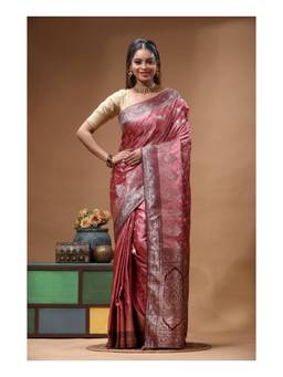 Boveee - Blush Pink Silk Woven Stone Work Saree