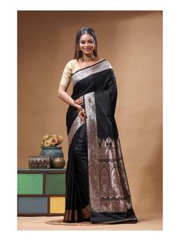 Boveee - Black Zari Woven Katan Silk Saree