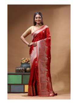Boveee - Red Floral Woven Crepe Saree