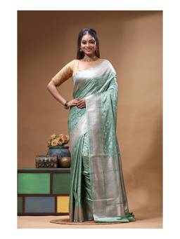 Boveee - Sea Green Floral Woven Mashru Silk Saree