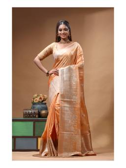 Boveee - Light Orange Floral Woven Crepe Saree