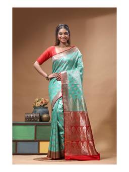 Boveee - Aqua Blue Zari Woven Katan Silk Saree