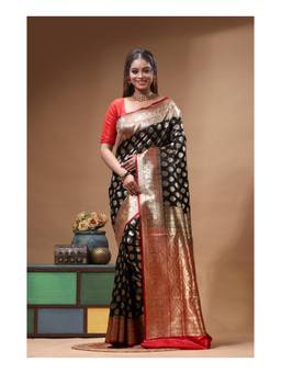 Boveee - Black Zari Woven Katan Silk Saree
