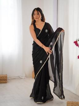 URBAN PALLU - Black Floral Sequined Saree