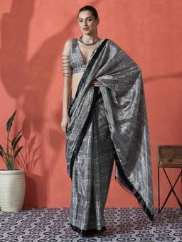 URBAN PALLU - Black Abstract Printed Silk Blend Ready To Wear Saree