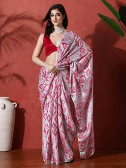 URBAN PALLU - Red-White Printed Ready To Wear Saree