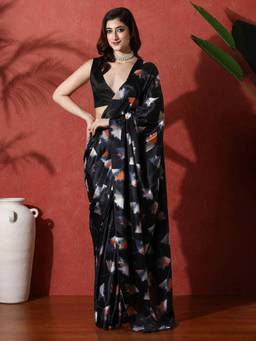 URBAN PALLU - Black Printed Ready To Wear Saree