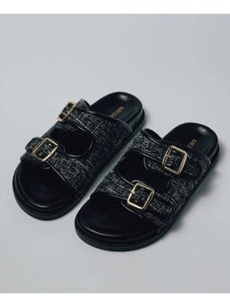 Megleo - Black Pu Round Toe Pair Of Sandals
