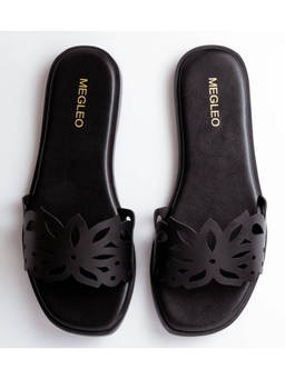 Megleo - Black Pu Square Toe Pair Of Flats