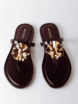 Megleo - Black Pu Round Toe Pair Of Flats