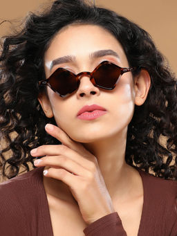 Haute Sauce - Women Rhombus Brown Lens Full Rim Sunglasses