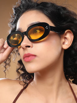 Haute Sauce - Women Oval Yellow Lens Full Rim Sunglasses