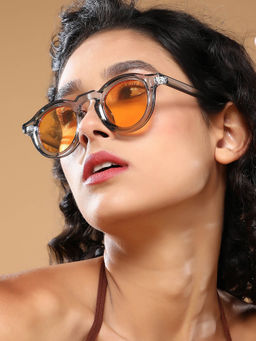Haute Sauce - Women Round Brown Lens Full Rim Sunglasses
