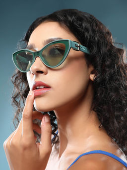 Haute Sauce - Women Cat Eye Green Lens Full Rim Sunglasses