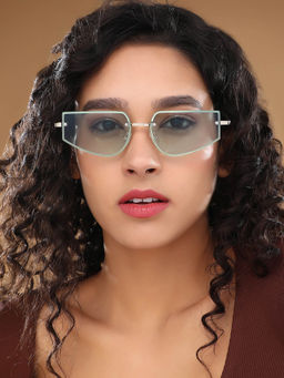 Haute Sauce - Women Rectangle Green Lens Full Rim Sunglasses