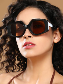 Haute Sauce - Women Rectangle Brown Lens Full Rim Sunglasses