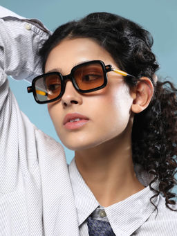 Haute Sauce - Women Rectangle Brown Lens Full Rim Sunglasses