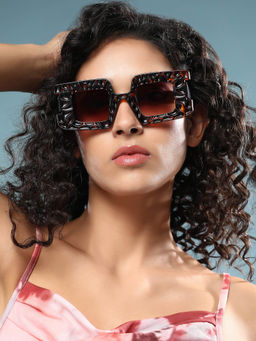 Haute Sauce - Women Rectangle Brown Lens Full Rim Sunglasses