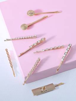 Zaveri Pearls - Set of 9 Gold Tone Contemporary Party Bling Hair Pins ZPFK13348