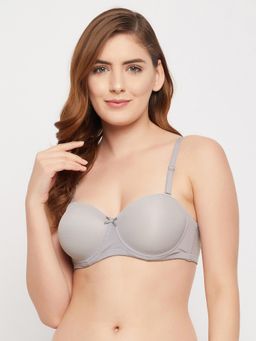 Clovia - Padded Underwired Demi Cup Strapless Balconette Bra in Light Grey