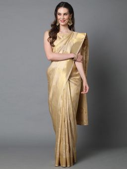 Akhilam - Cream Festive Kanjivaram Silk Woven Design Saree with Unstitched