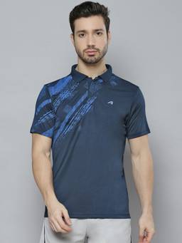 Alcis - Men Navy Blue Abstract Printed Polo Collar T-shirt