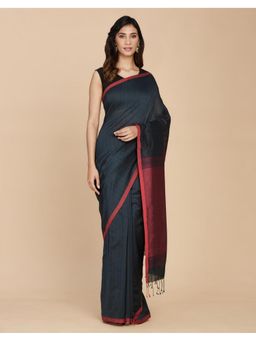 Fabindia - Green Cotton Hand Woven Striped Saree without Blouse