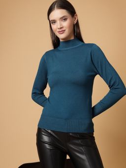 Mafadeny - Women Winter Wear Basic Teal Blue Pullover
