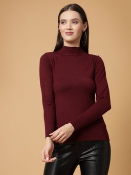 Mafadeny - Women Winter Wear Basic Maroon Pullover